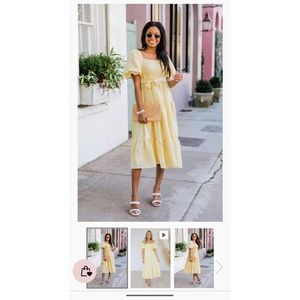 Looking For Perfection Yellow Puff Sleeve Midi Dress- Pink Lily
